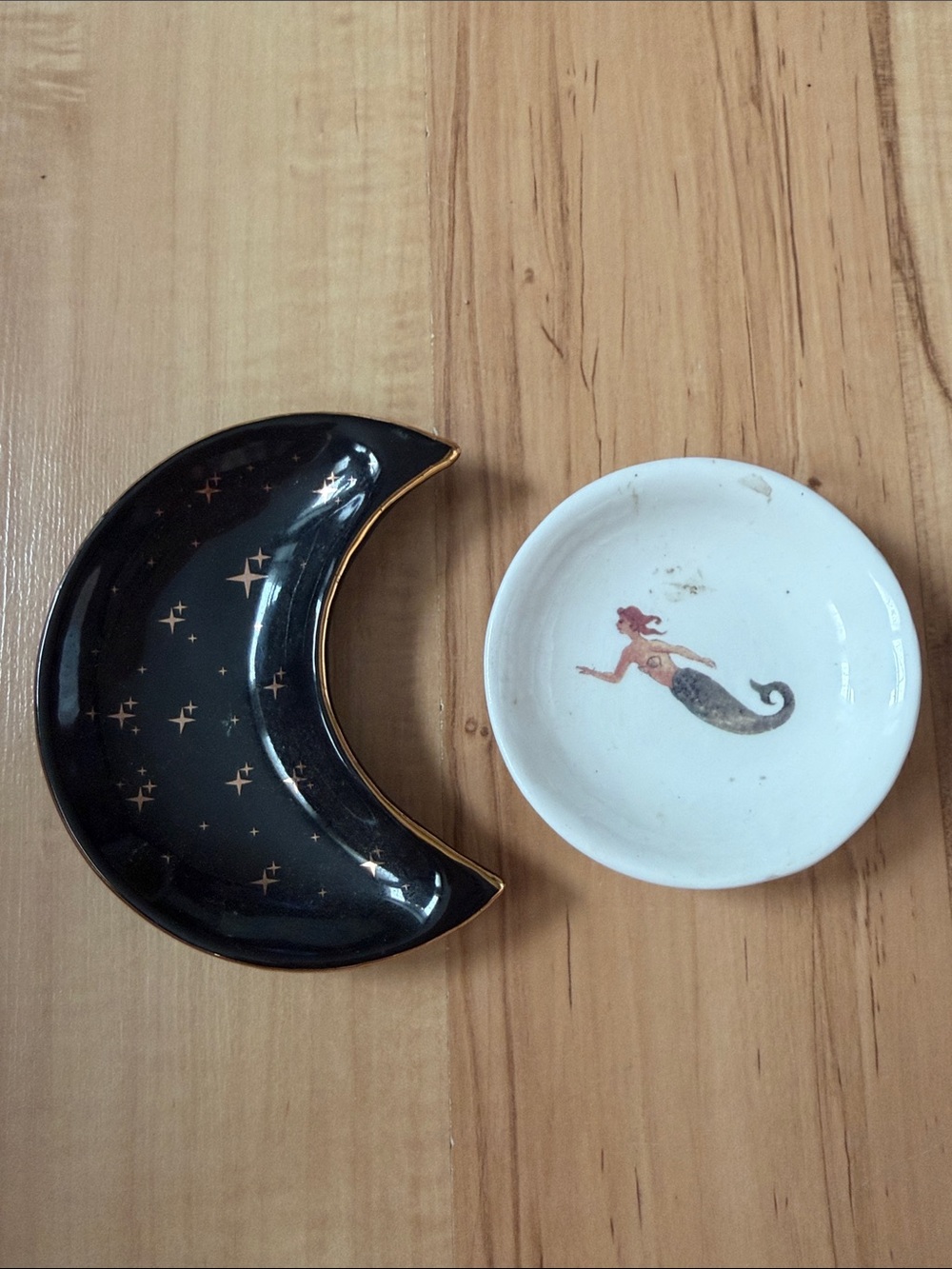 Moon Crescent Trinket Dish (Black & Gold) + Mermaid Ceramic Dish (White)